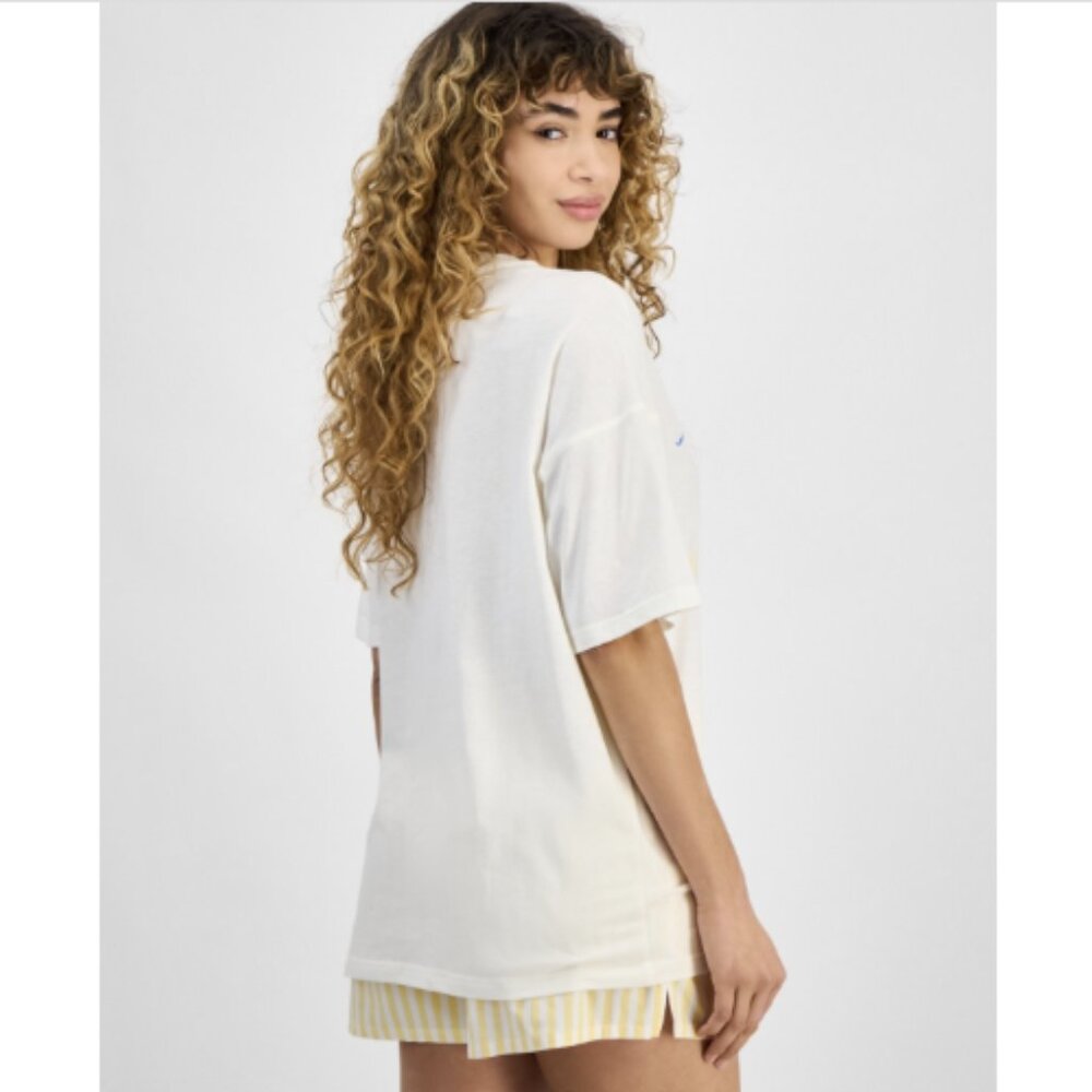 Love Tribe Juniors' Hamptons Graphic Print T-Shirt, Egret, NWT - Picture 3 of 4